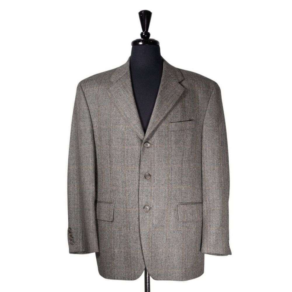 Ralph Lauren Mens Blazer Tweed Wool Gray Mustard Vintage Jacket Sport Coat 42S